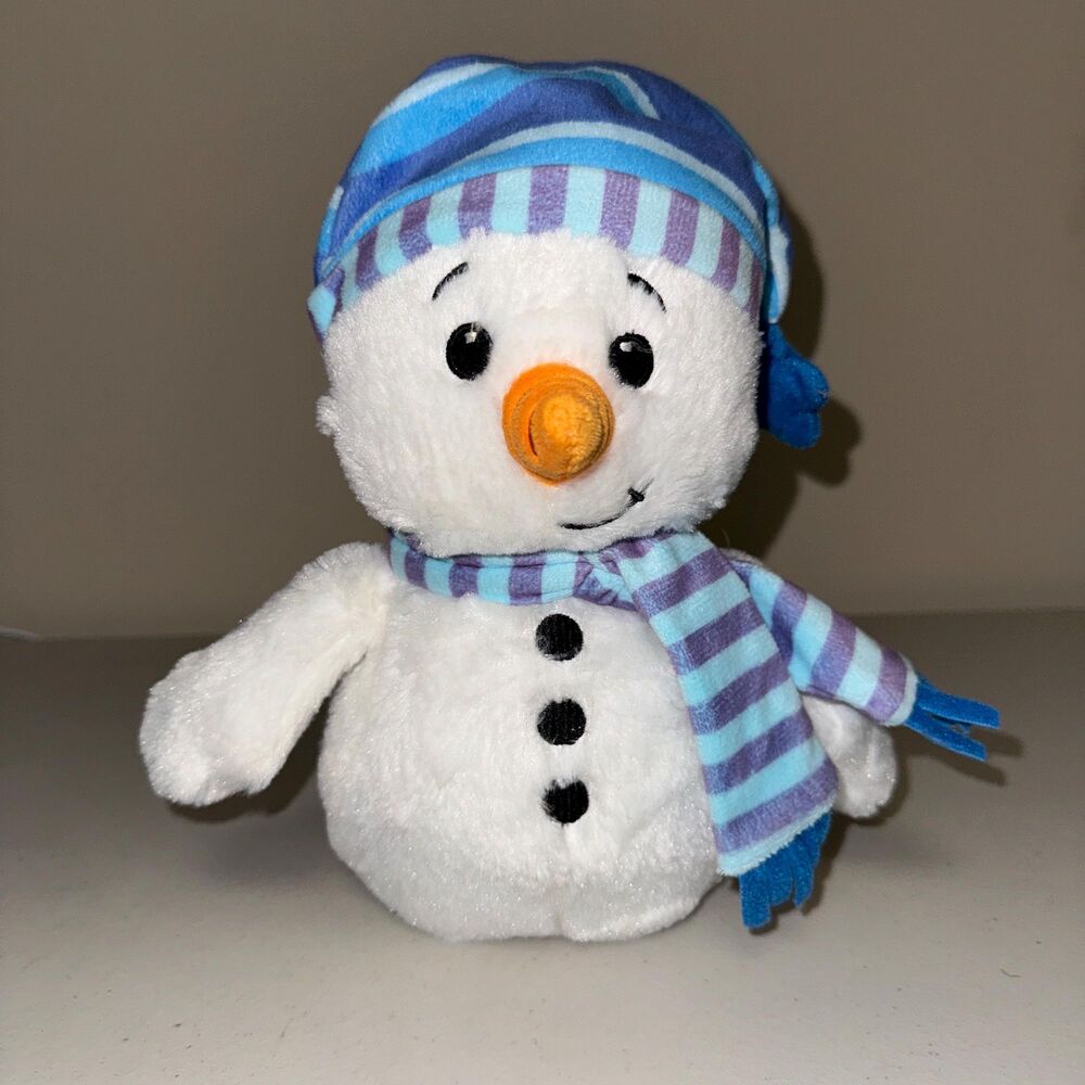 Snowman Stuffed Animal White Blue Winter Plush Snow Fuzzy Toy Baby Soft Cute